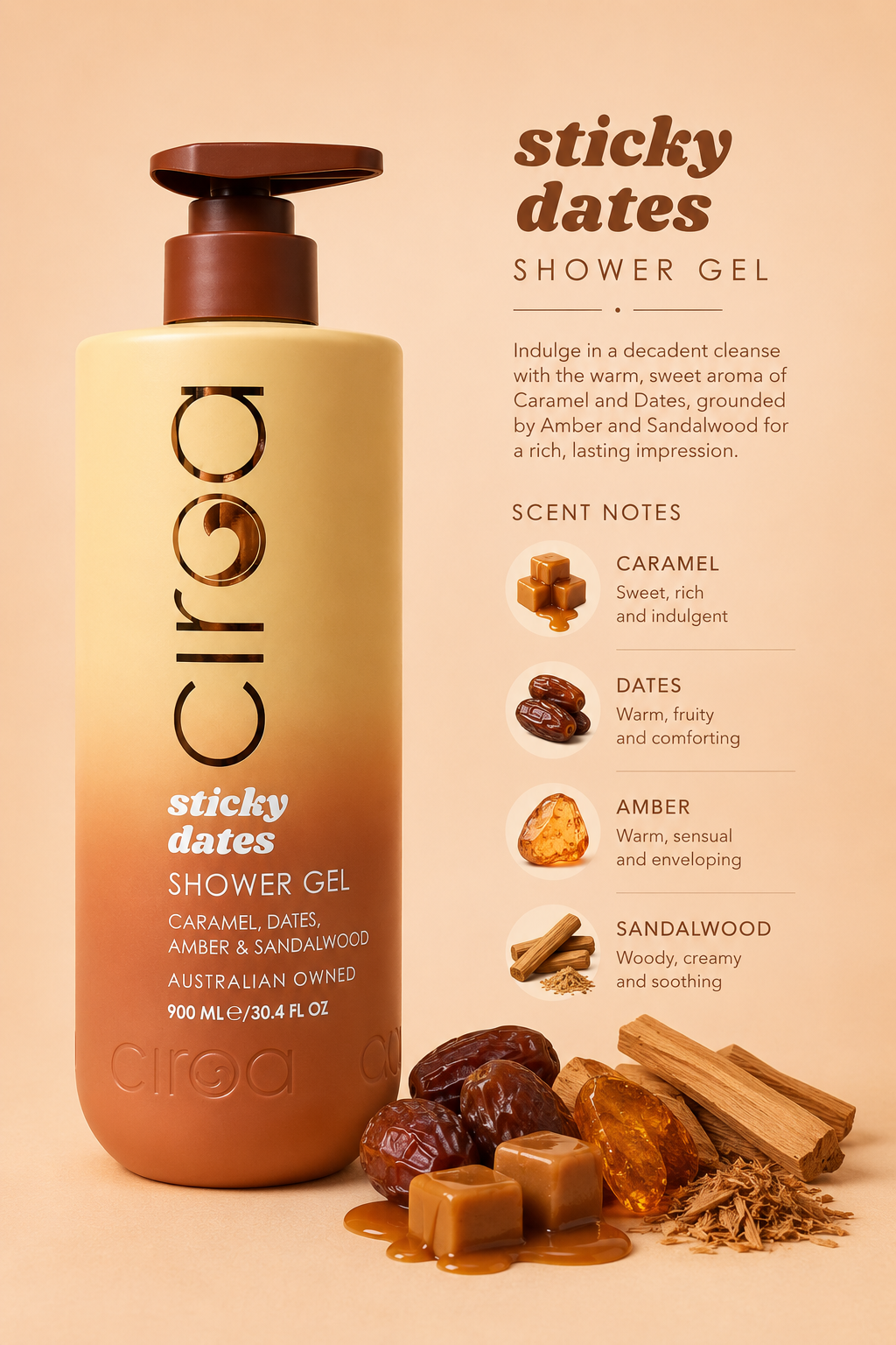 Ciroa Sticky Dates Shower Gel - 900ml