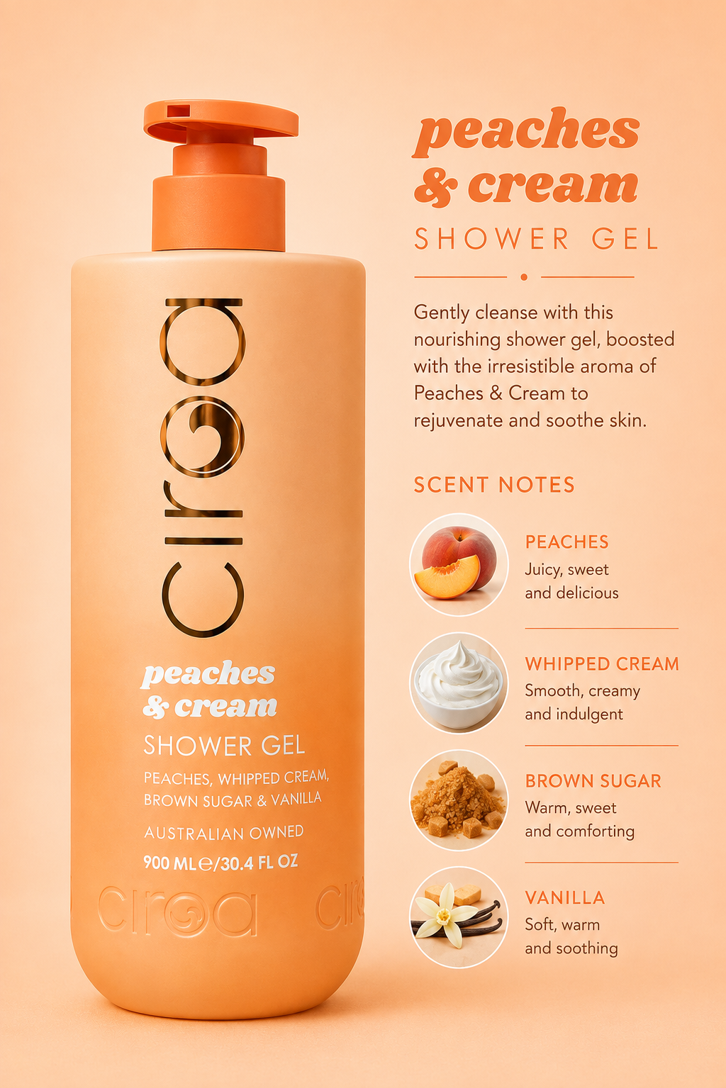 Ciroa Peaches & Cream Shower Gel - 900ml