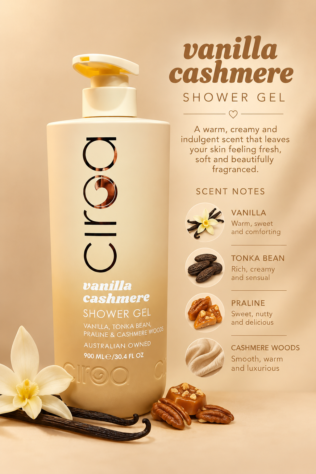 Ciroa Vanilla Cashmere Shower Gel - 900ml